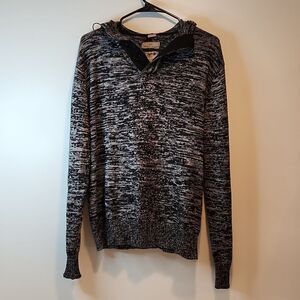 Brave Soul London 1/4 Button Hooded Sweater Hoodie Men's Size XL Black/Gray
